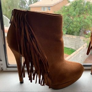 Brown fringe booties